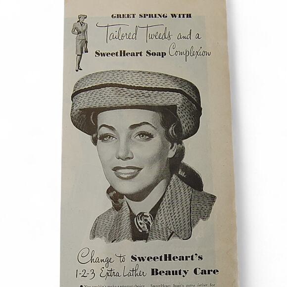 1946 SweetHeart Soap Print Ad MCM Woman in Hat Midcentury Beauty Care Routine - Picture 9 of 9